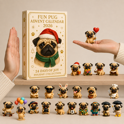 Mops-Figuren als weihnachtliche Dekoration