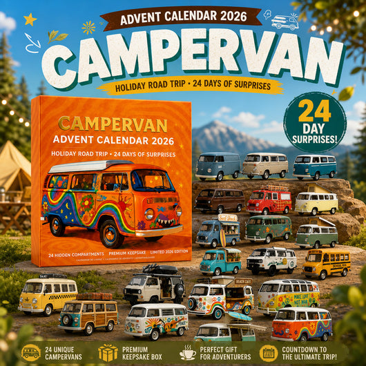 Campervan Adventskalender 2026 mit 24 Miniatur-Bussen