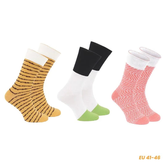 Drei Paar Sushi-Socken, Groesse EU 41-46