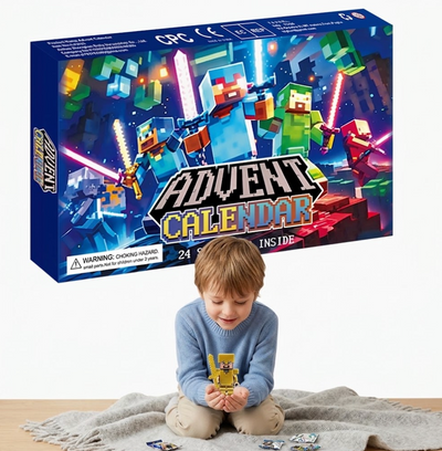 Minecraft Adventskalender Verpackung mit spielendem Kind