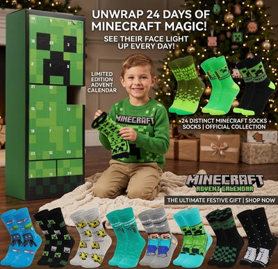 Minecraft Adventskalender mit 24 Türchen und Socken
