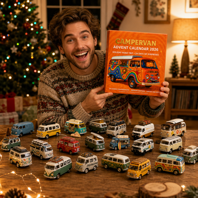Alle 24 Campervans auf dem Tisch aufgestellt