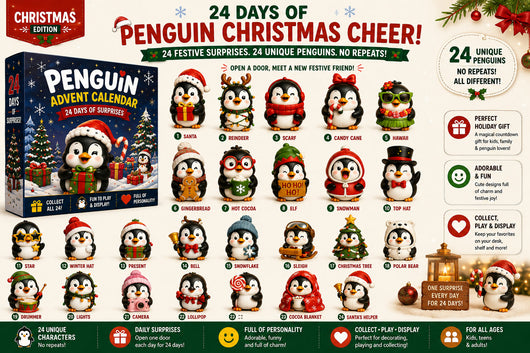 Pinguin Adventskalender 2026 | 24 verschiedene Pinguin-Figuren