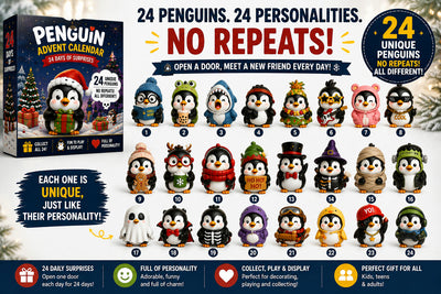 Pinguin Adventskalender 2026 | 24 verschiedene Pinguin-Figuren