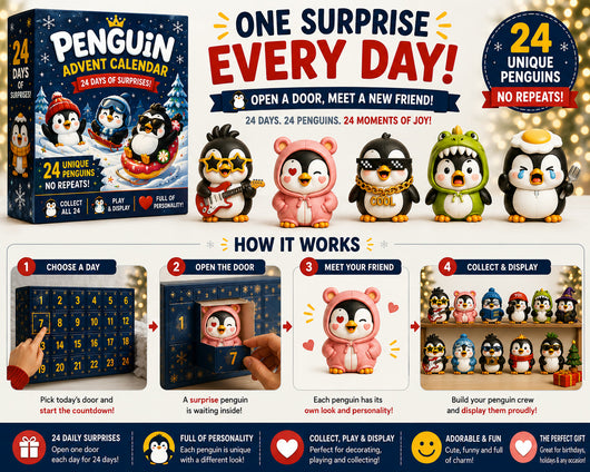 Pinguin Adventskalender 2026 | 24 verschiedene Pinguin-Figuren